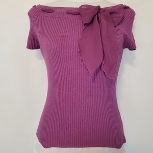 1183 Preownd George Pink Ribbed Boat Neck Bow TopS